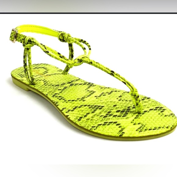 Brand new Neon apple Green Snakeskin-Print Thong Sandals - Picture 5 of 5